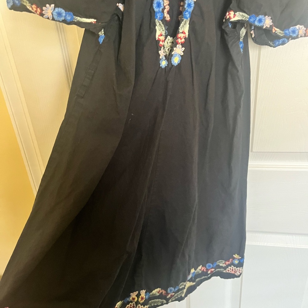 Free People Black Dress with Blue and Pink Embroidery